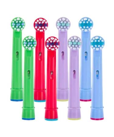 8 Pack Kids Toothbrush Heads Compatible with Most Braun Oral B Kids Electric Toothbrushes Dentia Multicolored Replacment Heads (8 Pack) 8 Count (Pack of 1)