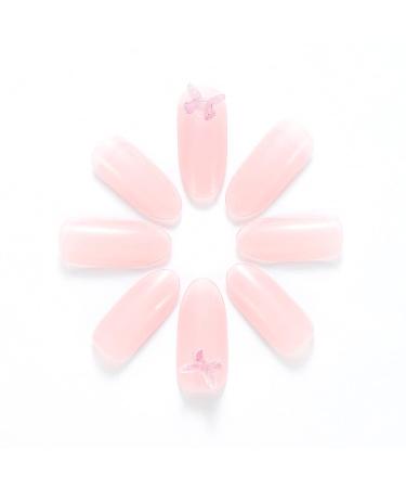 Brishow Short Pink Butterfly Press-On Coffin Nails - 24 Acrylic Nails for Women & Girls - International Shipping Available - Buy Online on GoSupps.com