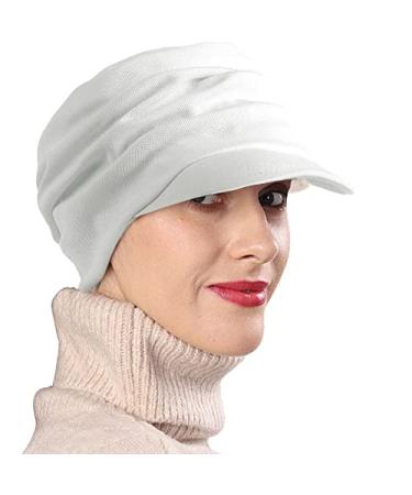 FORBUSITE Women Newsboy Hats Cabbie Cap Chemo Headwear Cancer Hair Loss with Visor White