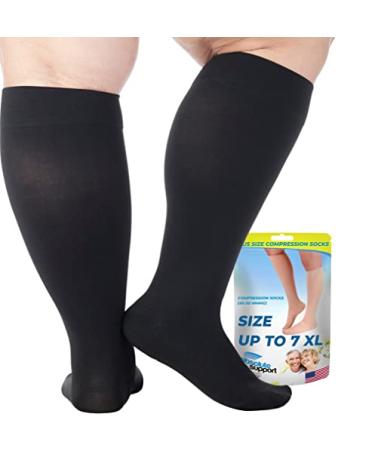 ABSOLUTE SUPPORT 2XL-7XL Extra L Wide Calf Unisex Compression Knee Hi Socks 20-30mmHg Plus Size 7X-Large Black
