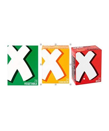 Bundle OXO Bouillon Cubes: 1 Chicken 1 Beef and 1 Vegetable (3 packs of 24).