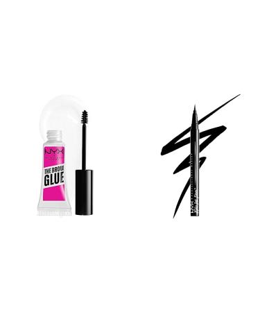 Nyx Professional Makeup Brow Glue Instant Brow Styler for eyebrows like laminated transparent & epic ink eye liner felt pen waterproof vegan formula shade 01 1 piece (1 Pack) bundle with eye liner 01