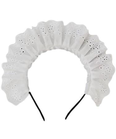 hgnxa Cosplay Maid Hair Hoop Women Elegant Pleated Lace Makeup Headbands for Girl Stage Halloween Performances Headpieces Cotton embroidery
