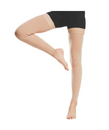 Beister medical compression stockings women & men's thigh support stockings high footless compression stocks firm 20-30 mmHg graded support for varicose veins edema flight beige l - Buy Online on GoSupps.com