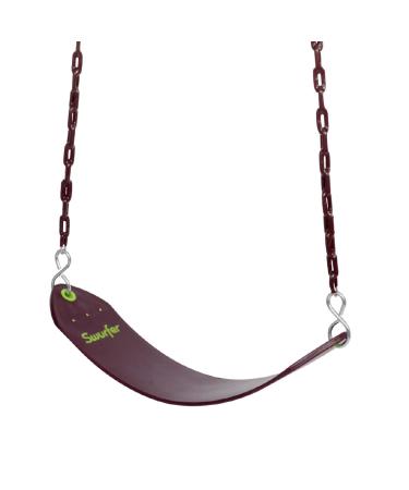 Swurfer Classic Playground Belt Tree Swing with Pinch Free Rubber Coated 66 Inch Metal Hanging Chains, Holds 155lbs, Ages 4 and Up, Brown Single Swing