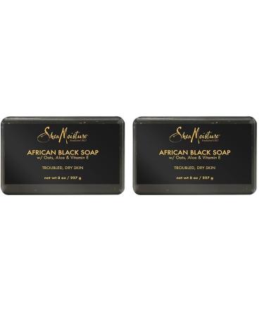 SheaMoisture Bar Soap African Black Soap for Troubled Skin Cleanser with Shea Butter 8 oz (Pack of 2)