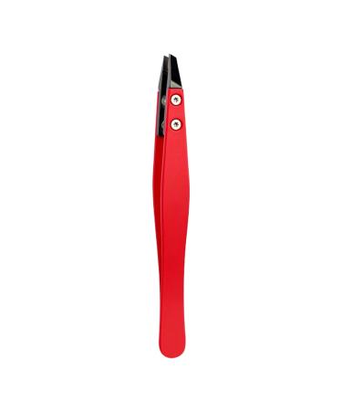Compact Stainless Steel Eyebrow Tweezers for Precise Hair Removal - Rustproof Slant Tip Design Red