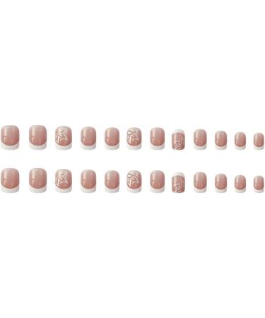 24PCS Short False Nails with Glue Stickers Coffin Full Cover Acrylic White Flower French Fake Nails - Nail Art for Women and Girls - Buy Online on GoSupps.com