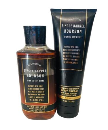 Bath & Body Works Single Barrel Bourbon Men's 3-in-1 Hair Face & Body Wash and Body Cream 2 Piece Set