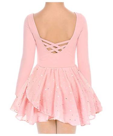 Move Dance Girls Dance Leotards Long/Ruffle Sleeve Ballet Outfits Clothes Tutu Dress for 3-9 Years 01a Pink 8-9 Years
