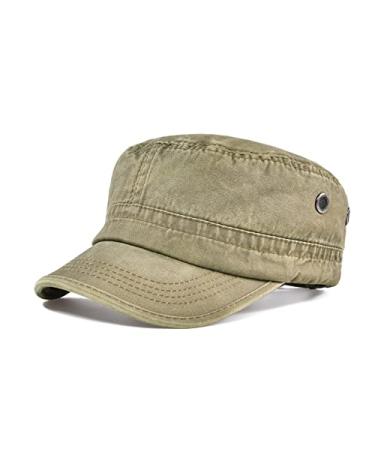 VOBOOM Washed Cotton Military Caps Cadet Army Caps Unique Design Vintage Flat Top Cap Khaki