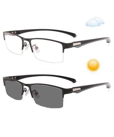 Xuan Self -tinting reading glasses progressive multifocal glasses Blue light filter Reading glasses Half frame sunglasses reflective glasses (size: +1.5)
