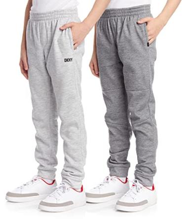 DKNY Boys Sweatpants  2 Pack Basic Active Fleece Jogger Pants (Size: 8-16) Light Grey Heather 8