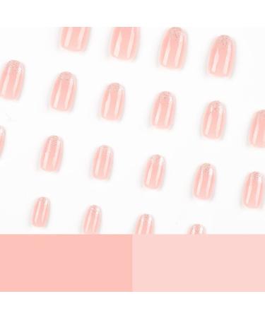 Mouyouglow Short Round Pink Nude Press-On Nails | Full Cover Artificial Fake Nails with Glue | Baby Boomer Gold Glitter Acrylic Fingernails for Women & Girls - i018 - Buy Online on GoSupps.com