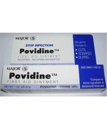 Major Pharmaceuticals Povidine Iodine USP First Aid Ointment for Cuts Scrapes and Burns 3 Count 1 Ounce (Pack of 3)