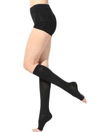 Keephen Medical Knee High Compression Stockings for Varicose Veins & Edema - Grade II (23-32mmHg) - Black Open Toe - Buy Online on GoSupps.com