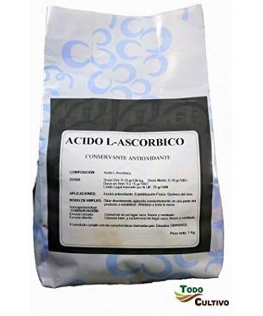  TodoCultivo L-ascorbic acid Vitamin C pure powder E-300. 1kg 100% soluble. - Buy Online on GoSupps.com