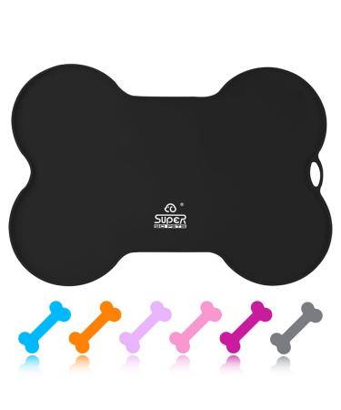 SUPERDESIGN Dog Food Mat Bowl Mat for Floors Waterproof Silicone Cat Dog Feeding Mat for Food and Water Pet Placemat Non Spill Puppy Dish Tray Non Slip Bone Shaped Small Medium Large Black-1