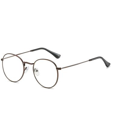 Migoo Classic round blue light filter glasses without strength metal frame retro glasses frames nerd glasses unisex (men/women) brown anti-blue light