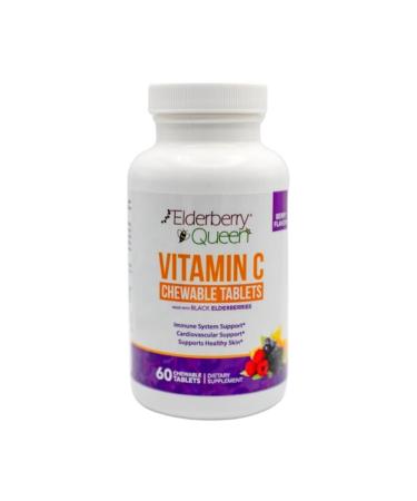 Elderberry Queen Chewable Vitamin C 500mg - Immune Boost & Antioxidant Support Tablets with Vitamin A, E & Organic Echinacea, Elder Fruit, Acerola - Natural Dietary Supplement, 60 Count