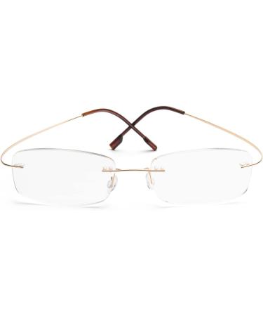 Rimless Titanium Reading Glasses for Men & Women - Super Light +2.0 Gold Reading Aid - Buy Online on GoSupps.com