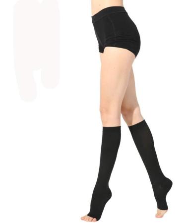 Keephen Medical Knee High Compression Stockings for Varicose Veins & Edema - Grade II (23-32mmHg) - Black Open Toe - Buy Online on GoSupps.com