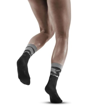 CEP Women's Crew Cut Running Socks - Mid Cut Black/Grey Camocloud (3 Pack) - Buy Online on GoSupps.com