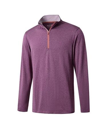 Quarter Zip Golf Pullover Men Dry Fit Long Sleeve Performance Wicking Mock Neck 1/4 zip Pullover Mens Sweatshirt Dark Purple Melange 3X-Large