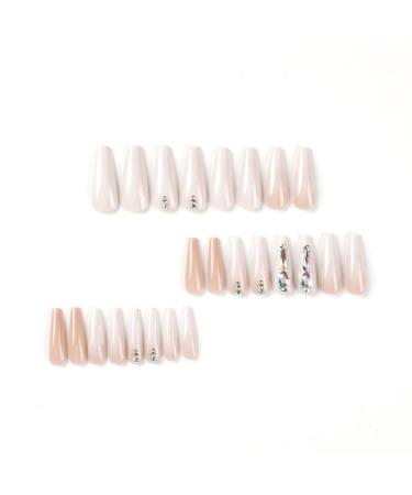 Justotry 24 Pieces Marble Sarg Nails - Brown French Ballerina Art Press-On Nails with Rhinestones & Glue - Medium Coffin Fake Fingernails for Women - Buy Online on GoSupps.com