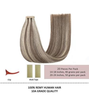 Hotlulana Tape In Extensions - 22 Inch Real Hair Chestnut Brown to Blonde Highlights (#P6/613) - 100% Natural Invisible Skin Weft - 20 Pack - Buy Online on GoSupps.com