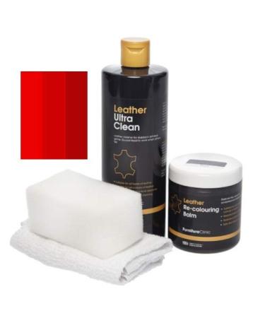 Furniture Clinic - Easy Leather Restoration Set - Leather Cleaner and Color Refreshment Balsam - scratches abrasions and bleaching - leather car seats sofas clothing shoes and bags (red)