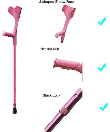 Women Folding Forearm Crutches Lightweight Adjustable Canes Ergonomic Design with Non-Slip Foot Cap Suitable for Height 4.5ft-6ft (Color : Pink(1 Pair)) Anniversary Lucky Star - Buy Online on GoSupps.com