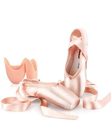 DoGeek Satin Pointe Shoes for Girls and Ladies Professional Ballet Dance Shoes with Ribbon for School or Home (Choose One Size Larger) 6 Pink