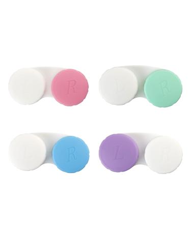 HuaJiao 4 Pack Contact Lens Cases Left/Right Eyes Contact Lens Holder Box Portable Contact Lens Container for Travel Home 4 Colours