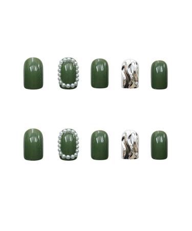 Press on Nails False Nails Fingernails Green Pearl Water Ripple Cute Acrylic Nails Press on Glossy Full Cover Acrylic Nail False Tips Artificial Finger Manicure for Women