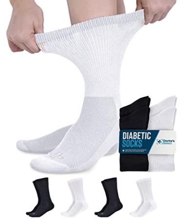 Doctor's Select Diabetic Socks for Men and Women - 4 Pairs Non Binding Socks | Diabetic Socks Women | Mens Diabetic Socks Large 2 Black, 2 White