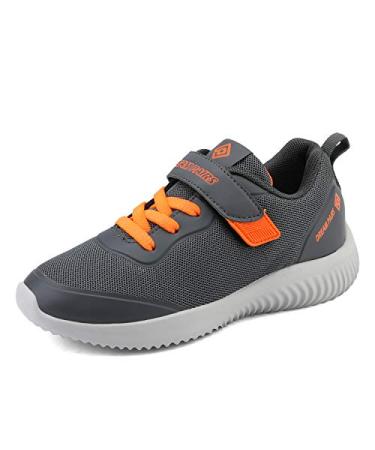 DREAM PAIRS Boys Girls Tennis Running Shoes Lightweight Breathable Athletic Sports Sneakers 3 Little Kid Grey/Orange