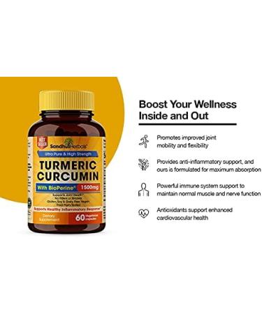 Turmeric Curcumin 1500mg with Black Pepper Extract - 95% Curcuminoids, Joint & Inflammatory Support - 60 Veg Capsules - Buy Online on GoSupps.com