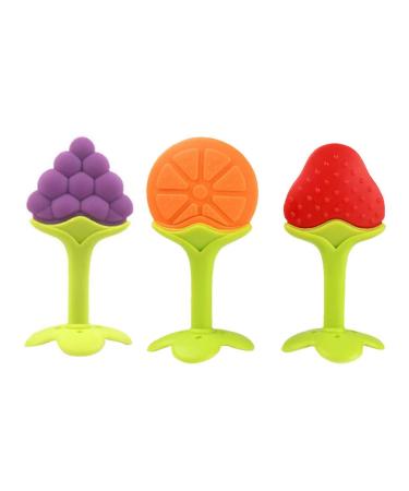 Babies children's toys soft silicone fruit shape grapes strawberry orange teeth teeth pain relief toy card chew for small children and infants multicolor 3Pcs baby tea