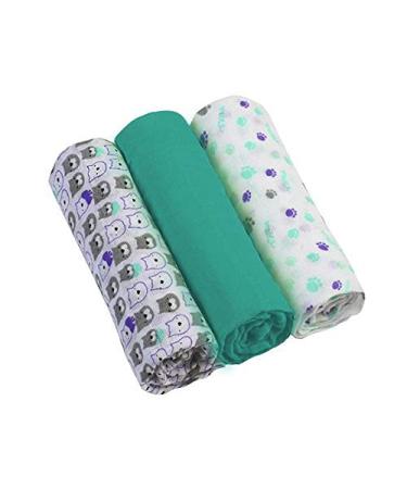 Babyono Muslin Diapers Super Soft Muslin - Diapers 70x70 cm (3 Pack) Burp Cloths (Mint/Bear)