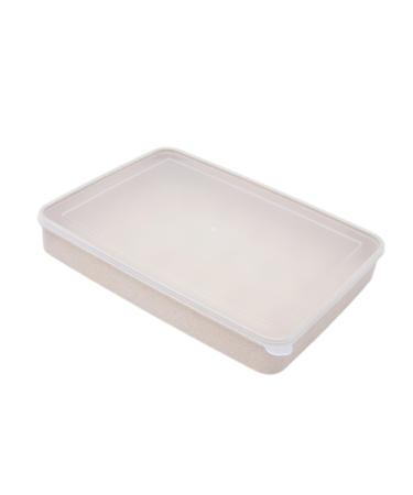 OSALADI 24 Egg Tray Egg Holder with Lid Egg Plate Container Refrigerator Beige 31.5X23.5CM