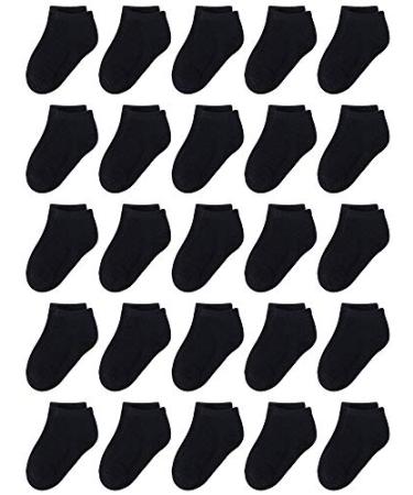 Cooraby 25 Pairs Kids' Low Cut Socks Half Cushion Sport Ankle Athletic Socks Black 8-10 Years