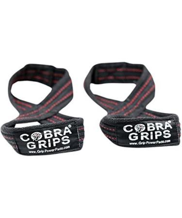 Figure 8 Loop Deadlift Straps - 70 cm Length - Ideal for Powerlifting and Weightlifting - Black with Red Strips - Buy Online on GoSupps.com