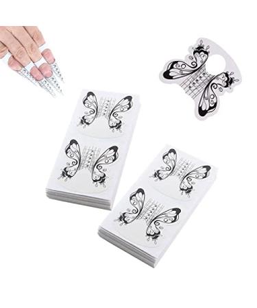 VNC 200 Pcs Nail Form Guide Acrylic Tip Extension Forms Black And White Color Sticker Rroll Manicure Tool for Acrylic UV Gel Nail Art Tips Butterfly Shape Long Nail Extension Bluider Forms