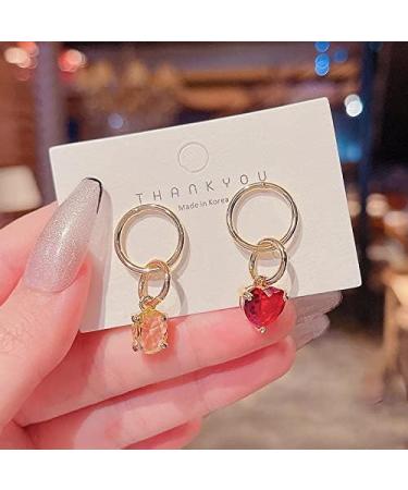 Fashion Earrings Asymmetric Crystal Heart Drop Earrings for Women Fashion Gold Color Pendant Earrings Wedding Party Jewelry Dainty Earrings Fashion Accessories - Buy Online on GoSupps.com