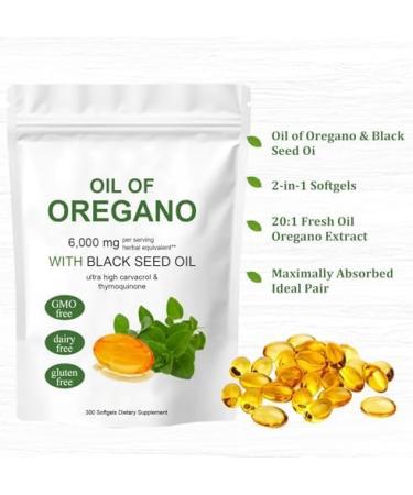 Oil of Oregano Softgels 2 in 1 6000mg Oil of Oregano with Black Seed Oil 200mg Oregano Oil Supplement Non-GMO Gluten Free 300 Capsules (1) - Buy Online on GoSupps.com
