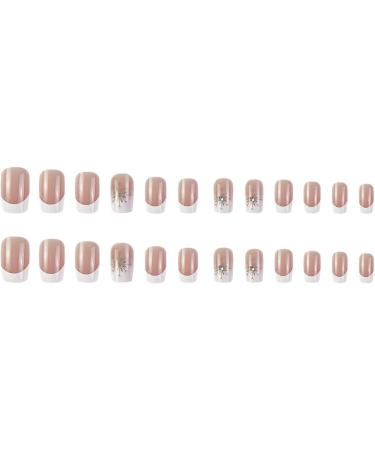SINLOV Medium French Snowflake False Nails Nude Fake Nails Glossy Press on Nails Ballerina Acrylic Full Cover Fake Nails for Women and Girls - Buy Online on GoSupps.com