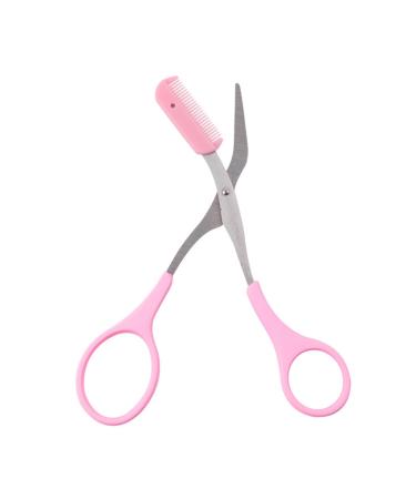 XCVFBVG Scissors Eyebrow Trimmer Scissors Comb Stainless Steel Brow Hair Scissors Clips Shaping Razor Grooming Trimmer Makeup Accessories(Color:Pink)