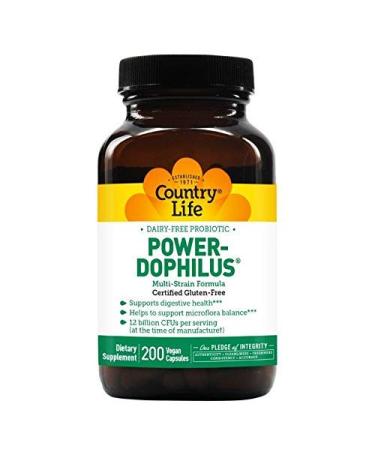 Country Life Dairy-Free Probiotic Power-Dophilus 200 Vegan Capsules