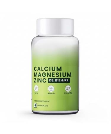 Calcium Magnesium Zinc with Vitamin D3 & B12 1000mg I 60 Veg Tablets|Support Strong Joints Health |for Both Men & Women 1 Count 60 Capsules